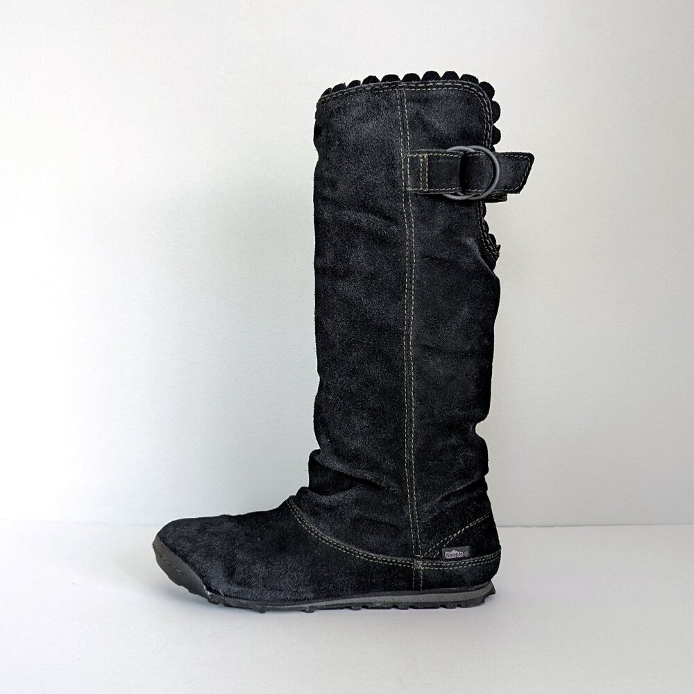 Simple Black Suede Leather Tall Slouch Boots